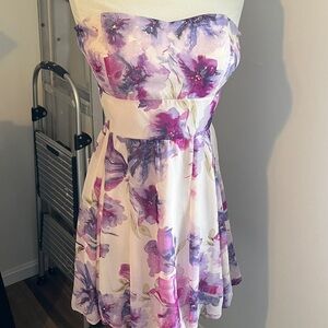 Charlotte Russe Strapless Floral Dress - Purple and White